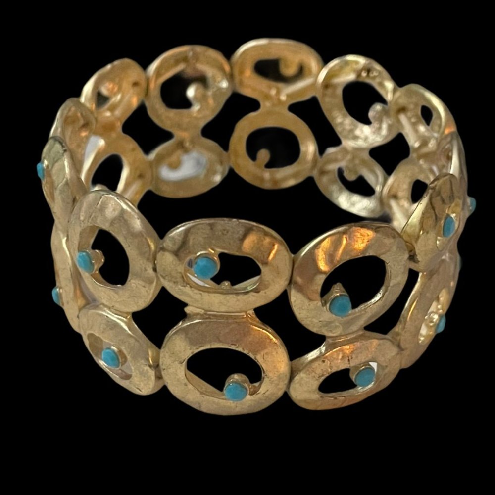 Gold Bracelet with Turquoise Bead Embellishments